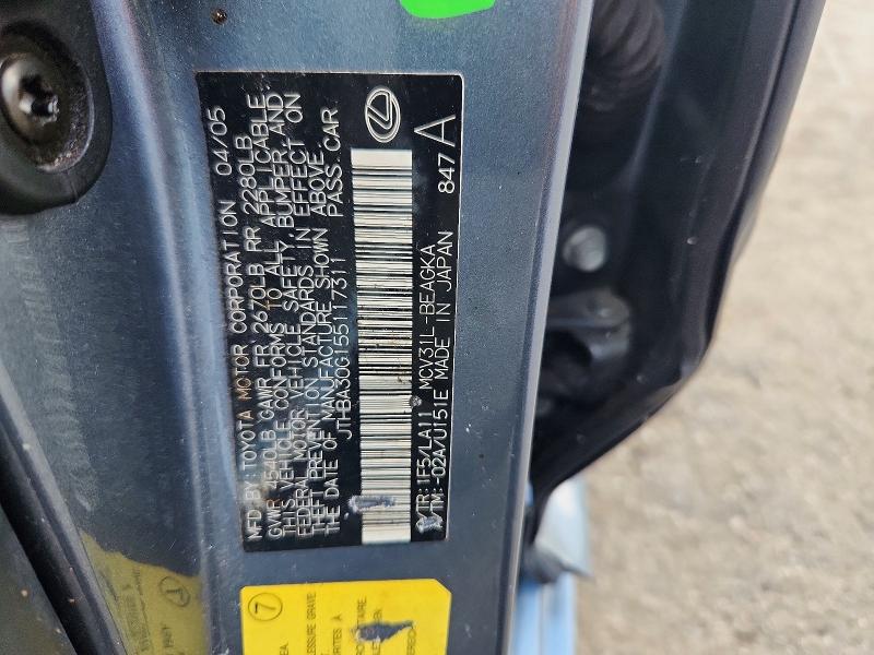 Продаж на аукціоні авто 2005 Lexus Es, vin: JTHBA30G155117311, номер лоту: 70234656