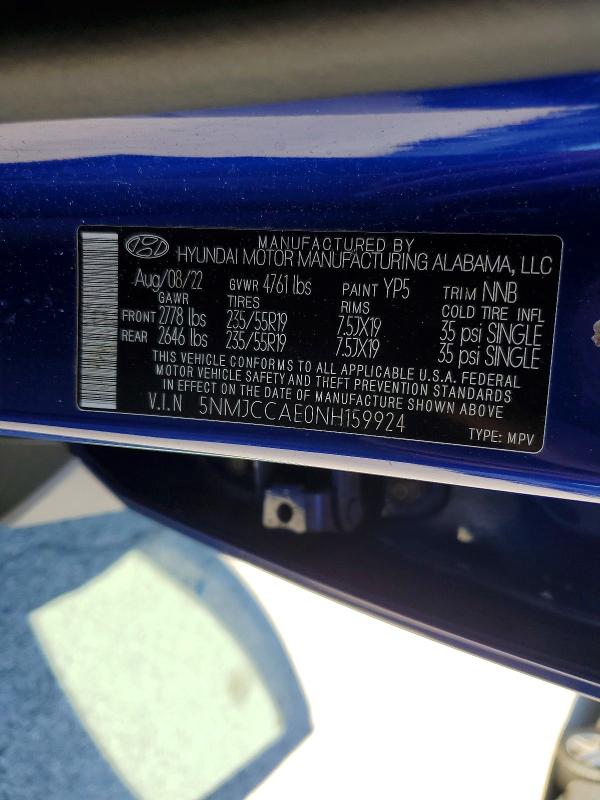 2022 Hyundai Tucson მანქანა იყიდება აუქციონზე, vin: 5NMJCCAE0NH159924, აუქციონის ნომერი: 70342456