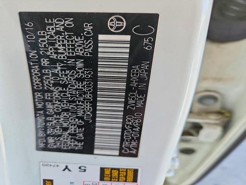 2017 Toyota Prius მანქანა იყიდება აუქციონზე, vin: JTDKBRFU8H3031931, აუქციონის ნომერი: 67209366