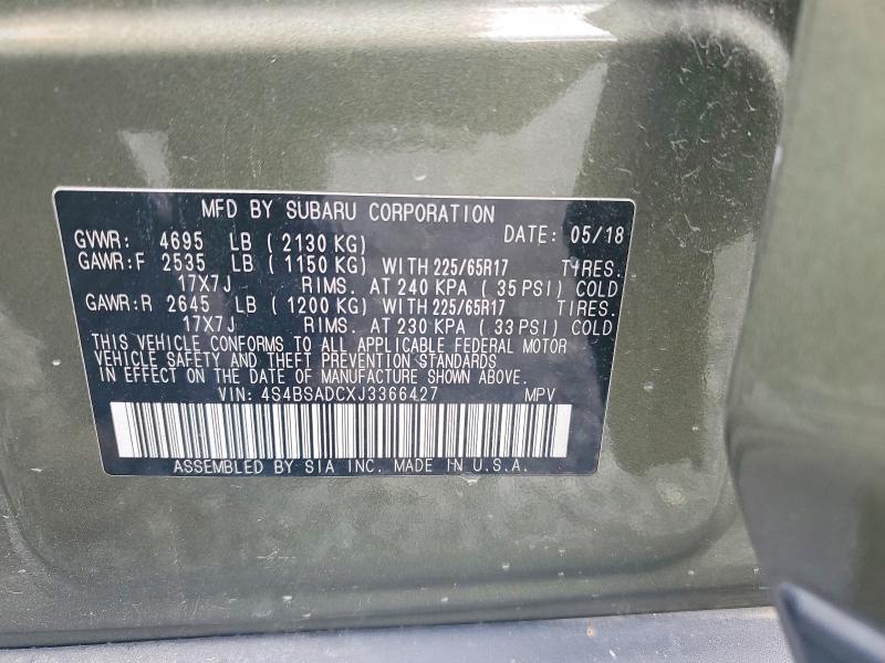69004256 :رقم المزاد ، 4S4BSADCXJ3366427 vin ، 2018 Subaru Outback مزاد بيع