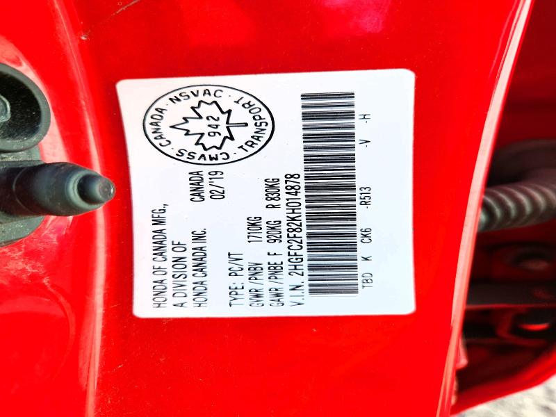 2019 Honda Civic მანქანა იყიდება აუქციონზე, vin: 2HGFC2F82KH014878, აუქციონის ნომერი: 67267576