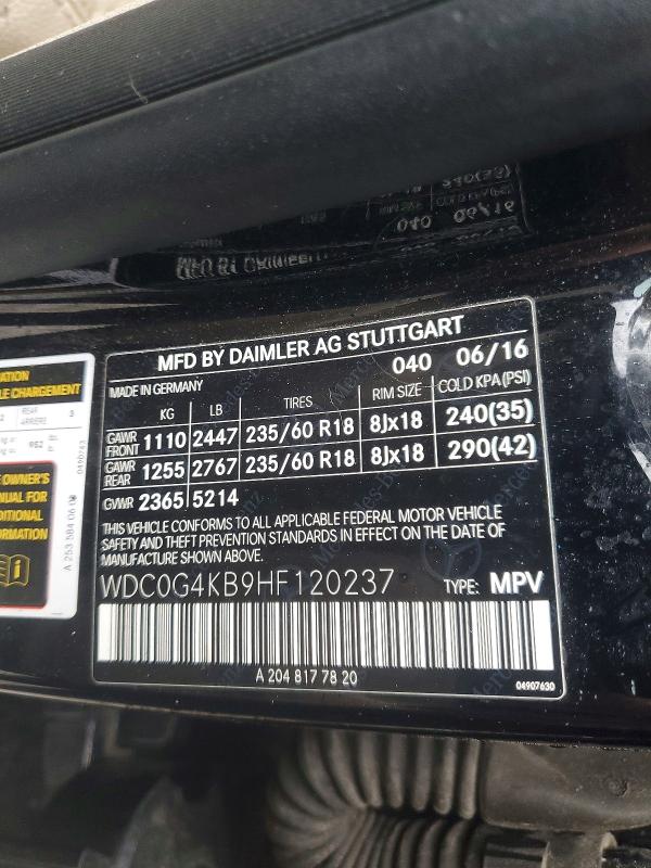 71003366 :رقم المزاد ، WDC0G4KB9HF120237 vin ، 2017 Mercedes-benz Glc مزاد بيع