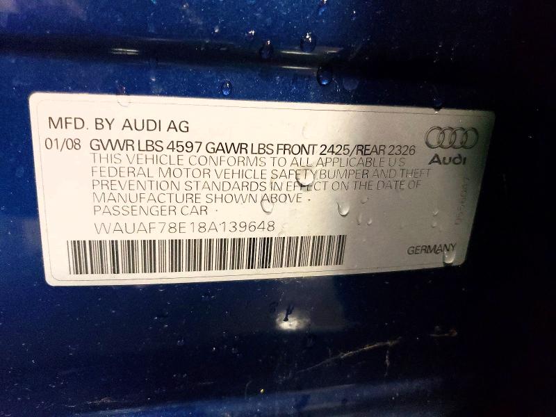 69548656 :رقم المزاد ، WAUAF78E18A139648 vin ، 2008 Audi A4 مزاد بيع