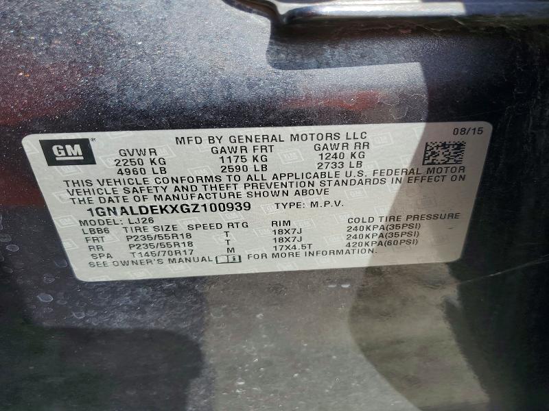 68417866 :رقم المزاد ، 1GNALDEKXGZ100939 vin ، 2016 Chevrolet Equinox مزاد بيع