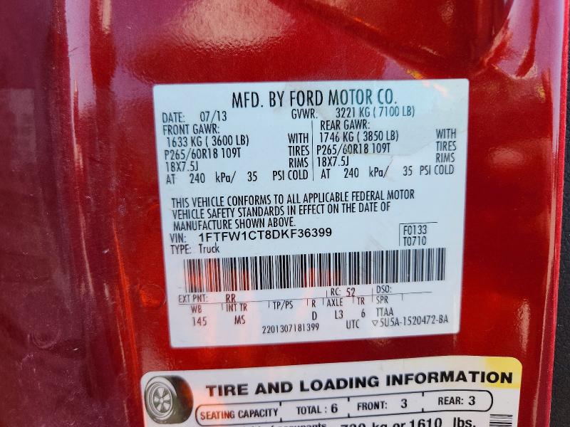 Продаж на аукціоні авто 2013 Ford F150, vin: 1FTFW1CT8DKF36399, номер лоту: 67831266