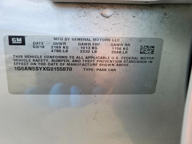 Aukcja sprzedaży 2016 Cadillac Ats-v, vin: 1G6AN5SYXG0155870, numer aukcji: 69652006