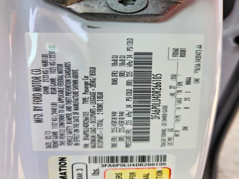 2013 Ford Fusion მანქანა იყიდება აუქციონზე, vin: 3FA6P0LU4DR266105, აუქციონის ნომერი: 70628196