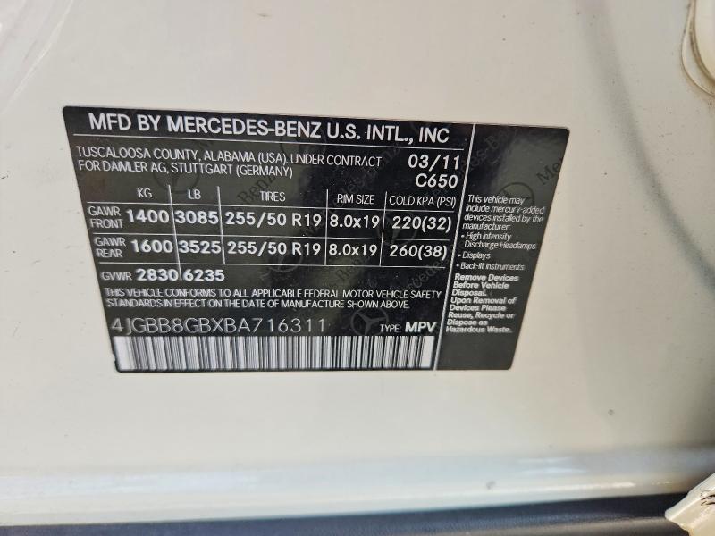 Продаж на аукціоні авто 2011 Mercedes-benz Ml, vin: 4JGBB8GBXBA716311, номер лоту: 67464986