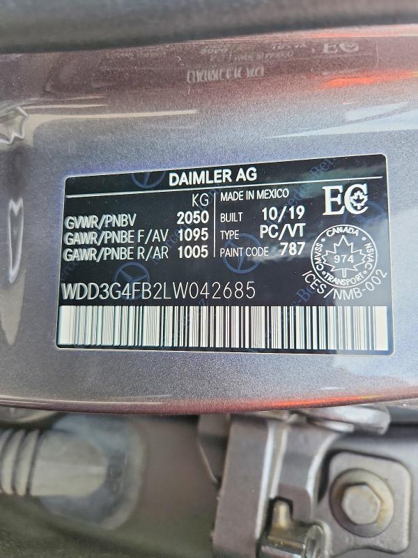 Продажа на аукционе авто 2020 Mercedes-benz A, vin: WDD3G4FB2LW042685, номер лота: 68580456