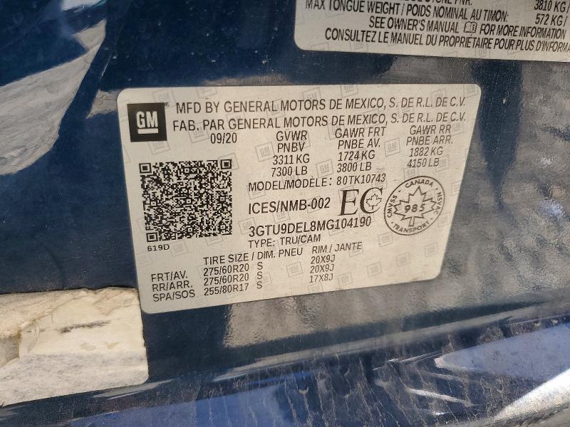 Auction sale of the 2021 Gmc Sierra, vin: 3GTU9DEL8MG104190, lot number: 67239606