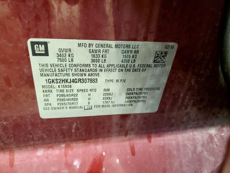 2016 Gmc Yukon Xl მანქანა იყიდება აუქციონზე, vin: 1GKS2HKJ4GR307883, აუქციონის ნომერი: 69192596