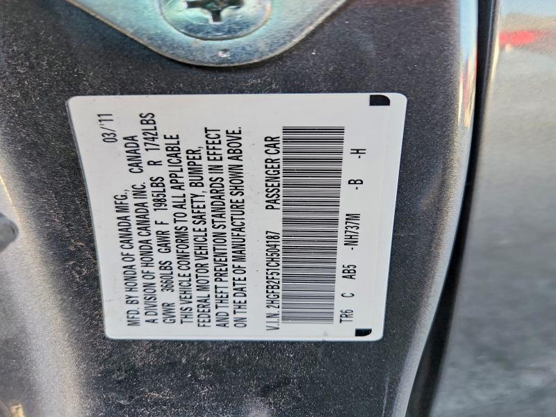 Aukcja sprzedaży 2012 Honda Civic, vin: 2HGFB2F51CH504187, numer aukcji: 69436626