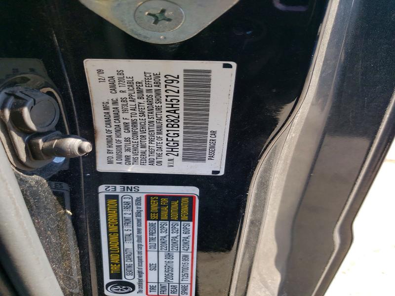 2010 Honda Civic მანქანა იყიდება აუქციონზე, vin: 2HGFG1B82AH512792, აუქციონის ნომერი: 68776046