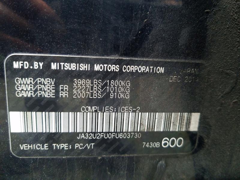 Aukcja sprzedaży 2015 Mitsubishi Lancer, vin: JA32U2FU0FU603730, numer aukcji: 67785396