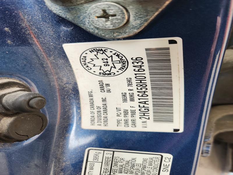 2008 Honda Civic მანქანა იყიდება აუქციონზე, vin: 2HGFA16458H016436, აუქციონის ნომერი: 68359346