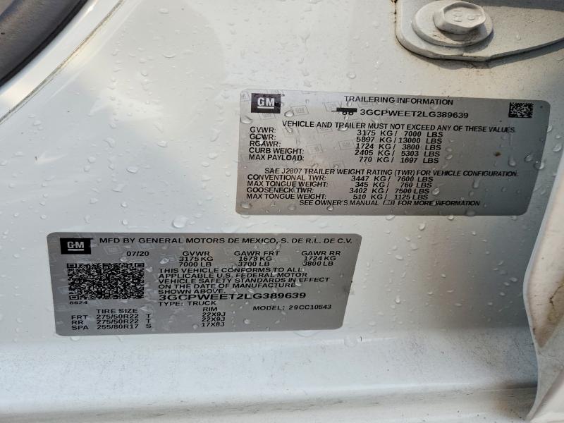 Aukcja sprzedaży 2020 Chevrolet Silverado, vin: 3GCPWEET2LG389639, numer aukcji: 70990736