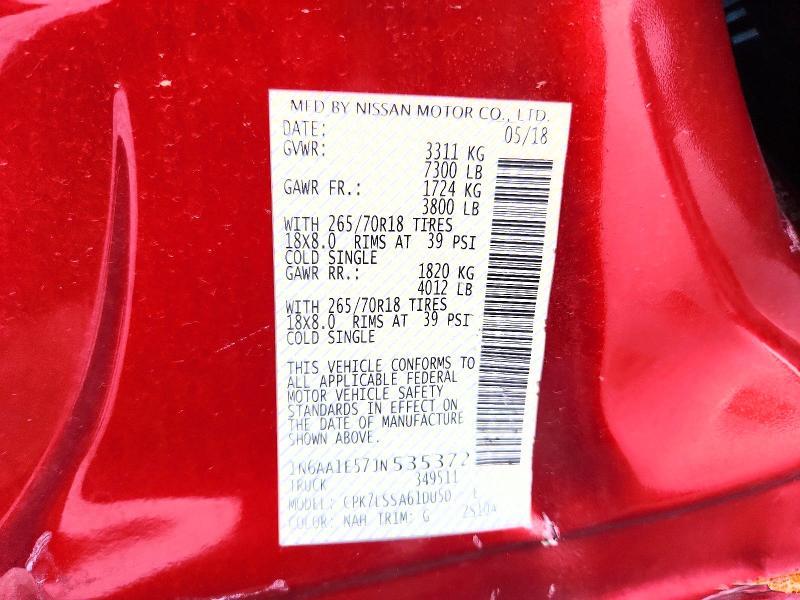Aukcja sprzedaży 2018 Nissan Titan, vin: 1N6AA1E57JN535372, numer aukcji: 69612526