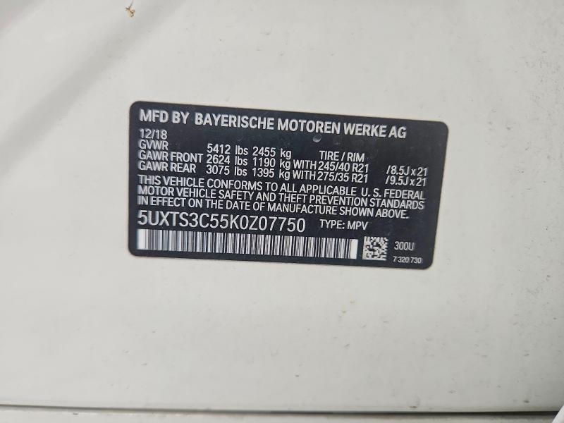 67639416 :رقم المزاد ، 5UXTS3C55K0Z07750 vin ، 2019 Bmw X3 مزاد بيع