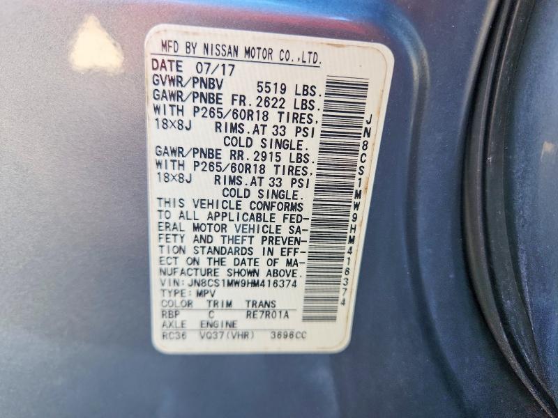 Aukcja sprzedaży 2017 Infiniti Qx70, vin: JN8CS1MW9HM416374, numer aukcji: 68341856