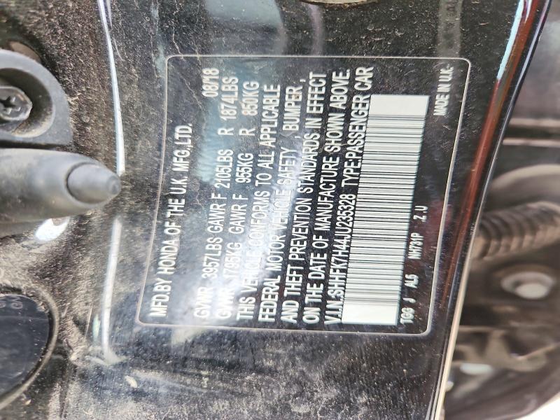 68194986 :رقم المزاد ، SHHFK7H44JU235328 vin ، 2018 Honda Civic مزاد بيع