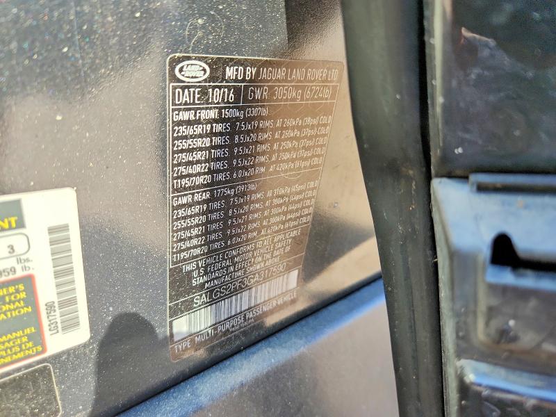 Продажа на аукционе авто 2016 Land Rover Range Rover, vin: SALGS2PF3GA317590, номер лота: 68400386