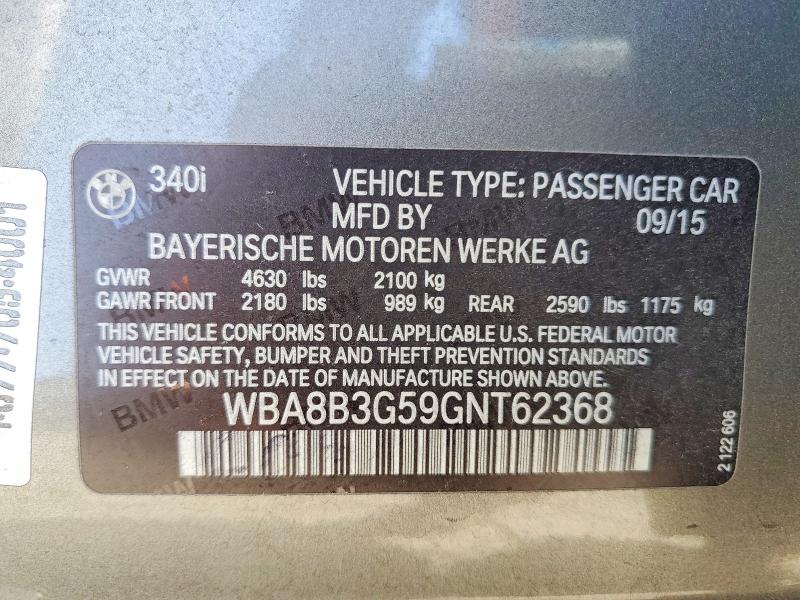 Aukcja sprzedaży 2016 Bmw 340, vin: WBA8B3G59GNT62368, numer aukcji: 68850946