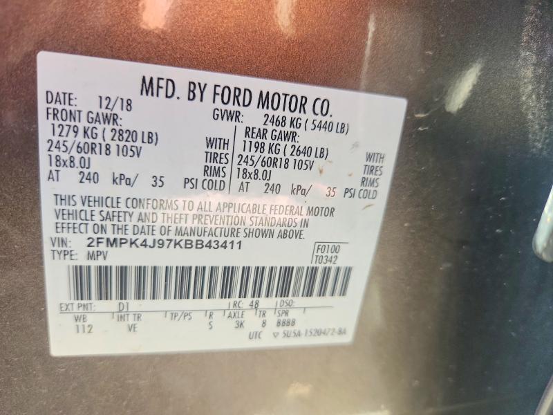 Продажа на аукционе авто 2019 Ford Edge, vin: 2FMPK4J97KBB43411, номер лота: 68596356