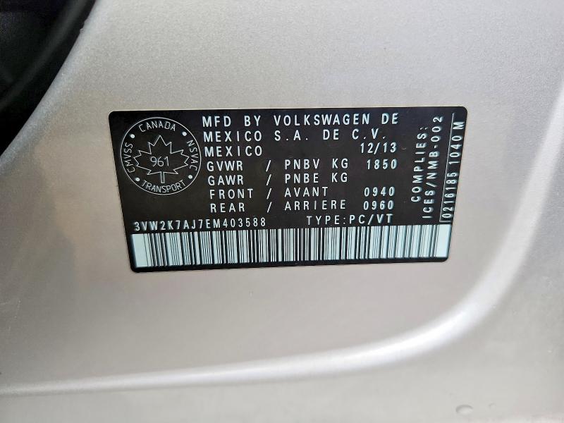 65406886 :رقم المزاد ، 3VW2K7AJ7EM403588 vin ، 2014 Volkswagen Jetta مزاد بيع