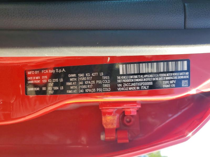Продажа на аукционе авто 2016 Jeep Renegade, vin: ZACCJABT0GPD00956, номер лота: 68642736