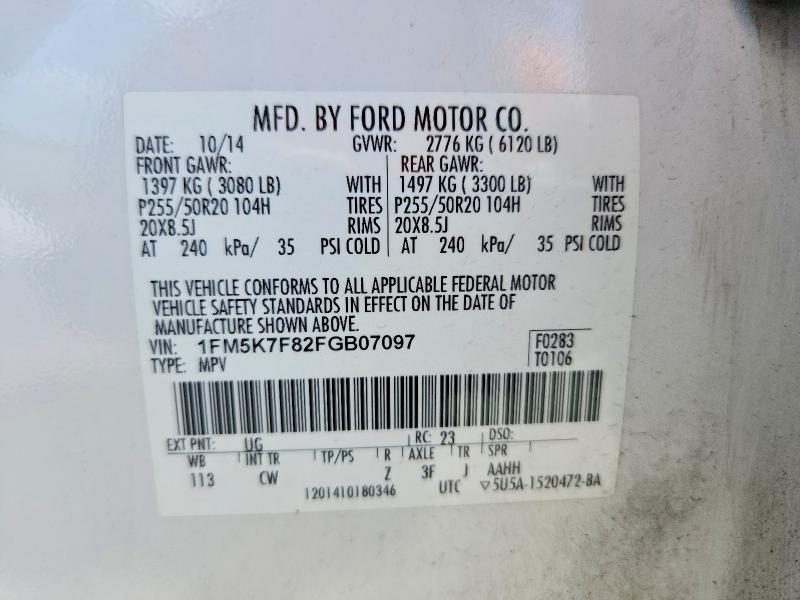 Aukcja sprzedaży 2015 Ford Explorer, vin: 1FM5K7F82FGB07097, numer aukcji: 68374736