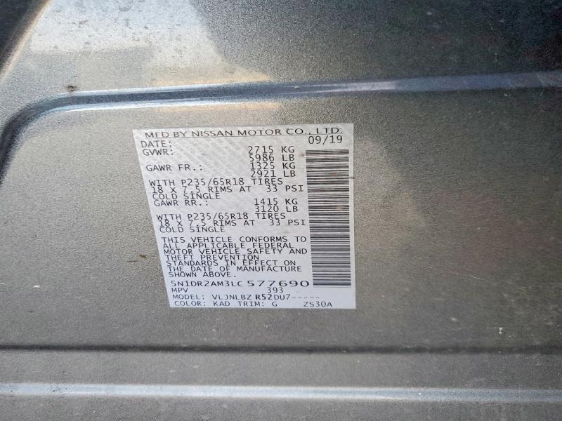 Продаж на аукціоні авто 2020 Nissan Pathfinder, vin: 5N1DR2AM3LC577690, номер лоту: 69609166