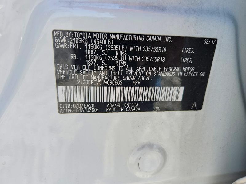 2017 Toyota Rav4 მანქანა იყიდება აუქციონზე, vin: 2T3DFREV5HW686665, აუქციონის ნომერი: 69172626