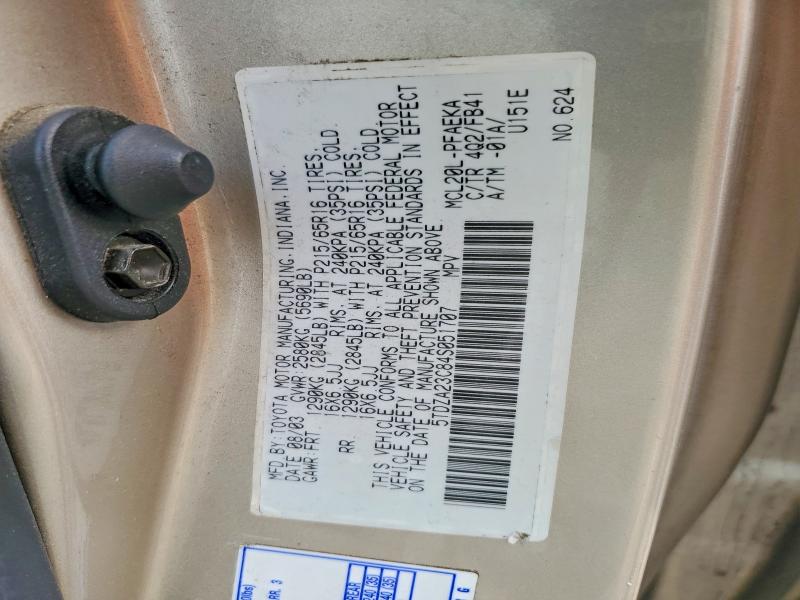 Продажа на аукционе авто 2004 Toyota Sienna, vin: 5TDZA23C84S051707, номер лота: 70146736