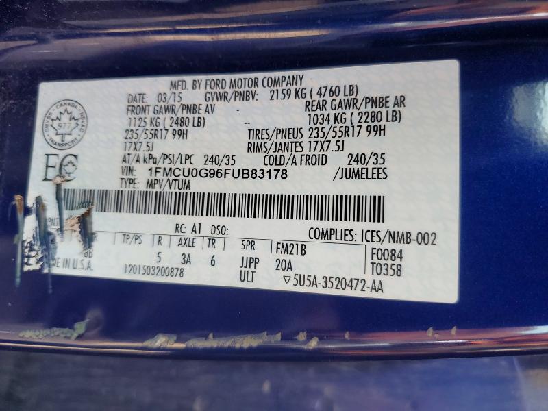 68094566 :رقم المزاد ، 1FMCU0G96FUB83178 vin ، 2015 Ford Escape مزاد بيع