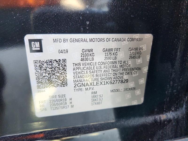 68712486 :رقم المزاد ، 2GNAXLEX1K6277829 vin ، 2019 Chevrolet Equinox مزاد بيع