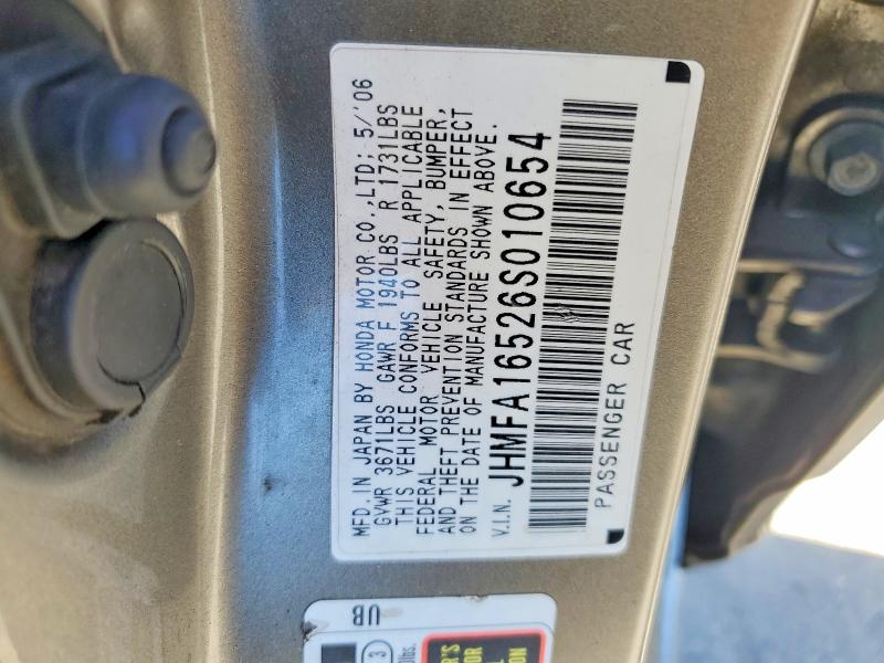 Aukcja sprzedaży 2006 Honda Civic, vin: JHMFA16526S010654, numer aukcji: 68842736