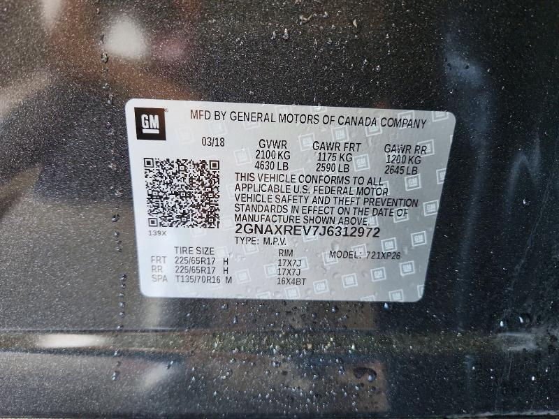 2018 Chevrolet Equinox მანქანა იყიდება აუქციონზე, vin: 2GNAXREV7J6312972, აუქციონის ნომერი: 69811846