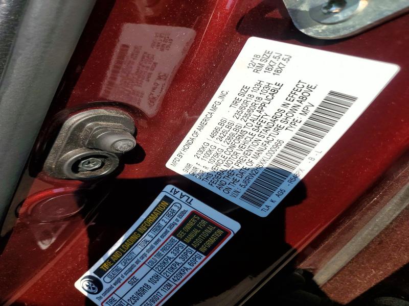 67193106 :رقم المزاد ، 5J6RW2H8XKL000966 vin ، 2019 Honda Cr-v مزاد بيع
