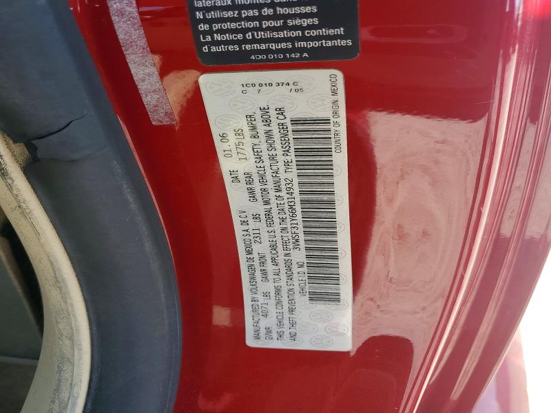 67884756 :رقم المزاد ، 3VWSF31Y66M314932 vin ، 2006 Volkswagen New Beetle مزاد بيع