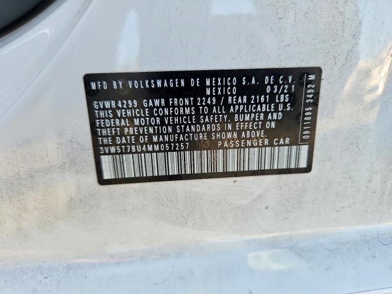 2021 Volkswagen Jetta მანქანა იყიდება აუქციონზე, vin: 3VW5T7BU4MM057257, აუქციონის ნომერი: 67882496