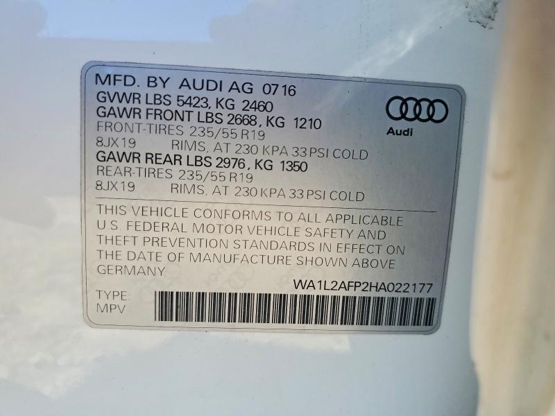 2017 Audi Q5 მანქანა იყიდება აუქციონზე, vin: WA1L2AFP2HA022177, აუქციონის ნომერი: 65104746