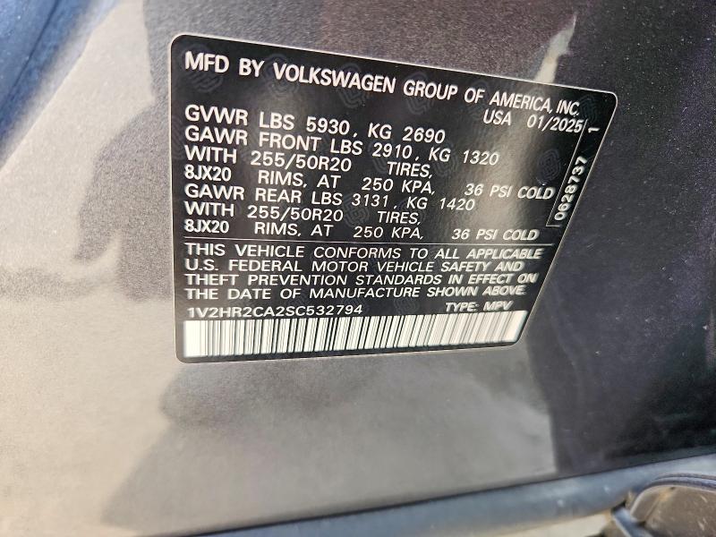 Продаж на аукціоні авто 2025 Volkswagen Atlas, vin: 1V2HR2CA2SC532794, номер лоту: 70708106