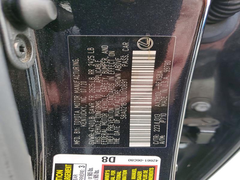 2020 Lexus Es მანქანა იყიდება აუქციონზე, vin: 58AD21B19LU010891, აუქციონის ნომერი: 68068596