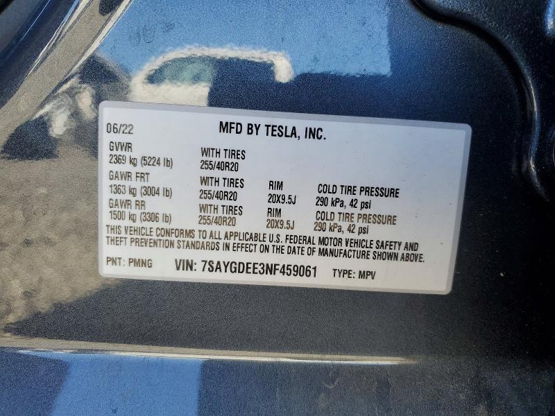 Aukcja sprzedaży 2022 Tesla Model Y, vin: 7SAYGDEE3NF459061, numer aukcji: 67984466