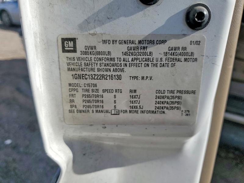 62509366 :رقم المزاد ، 1GNEC13Z22R216130 vin ، 2002 Chevrolet Tahoe مزاد بيع