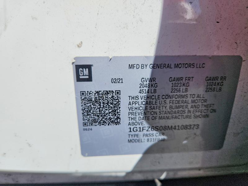 70295796 :رقم المزاد ، 1G1FZ6S08M4108373 vin ، 2021 Chevrolet Bolt Ev مزاد بيع