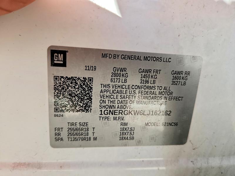 Продаж на аукціоні авто 2020 Chevrolet Traverse, vin: 1GNERGKW6LJ162162, номер лоту: 70920136