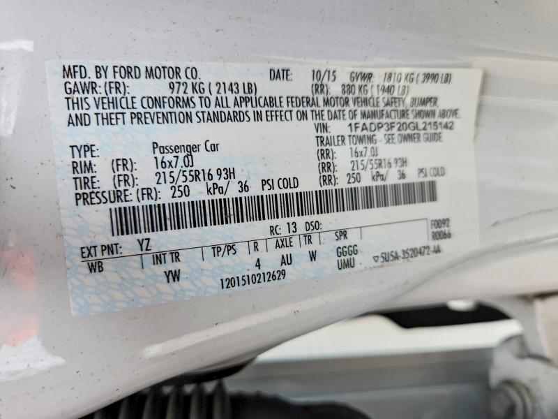 69946746 :رقم المزاد ، 1FADP3F20GL215142 vin ، 2016 Ford Focus مزاد بيع