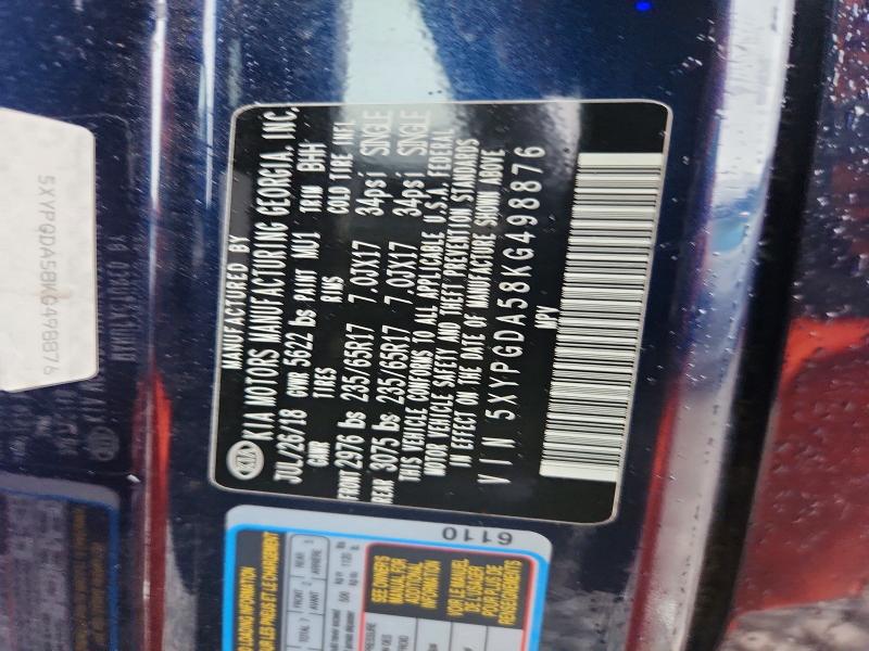 70761336 :رقم المزاد ، 5XYPGDA58KG498876 vin ، 2019 Kia Sorento مزاد بيع