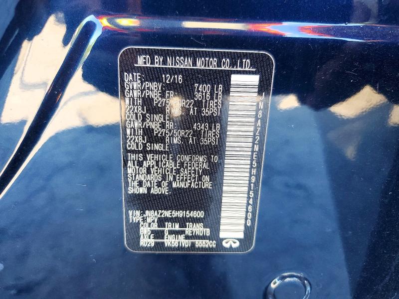 Aukcja sprzedaży 2017 Infiniti Qx80, vin: JN8AZ2NE5H9154600, numer aukcji: 68025496